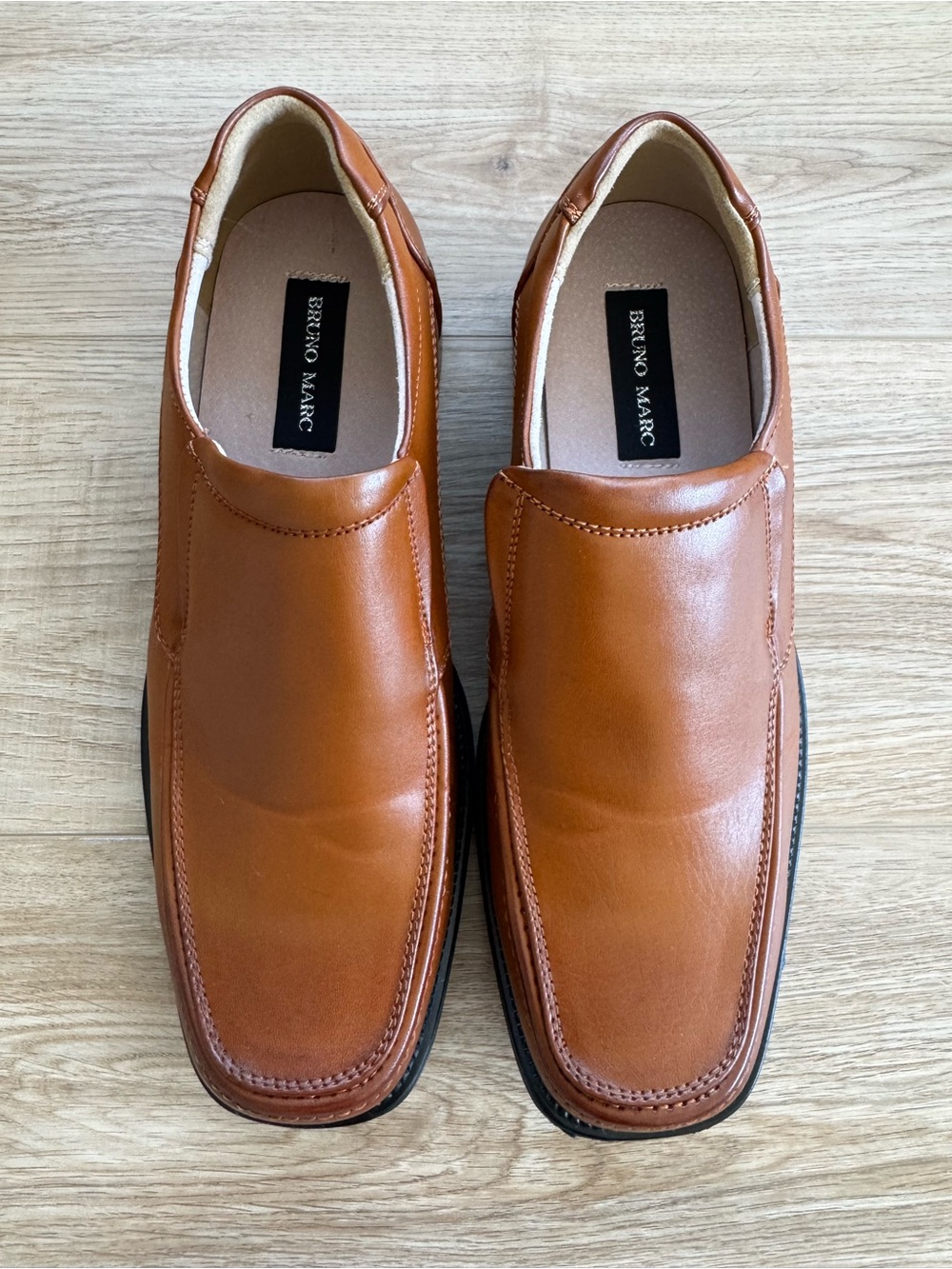 Bruno Marc Men’s Tan Slip-On Leather Loafers